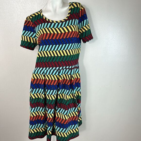 LuLaRoe Amelia Dress Fit & Flare plus size 3XL Midi Dress Multicolour Chevron 3X - Picture 5 of 8